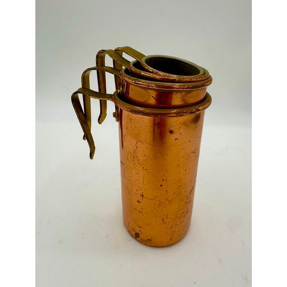 Vintage Copper Measuring Cups Set of 4 | Rustic French Farmhouse Cookware - Picture 8 of 8